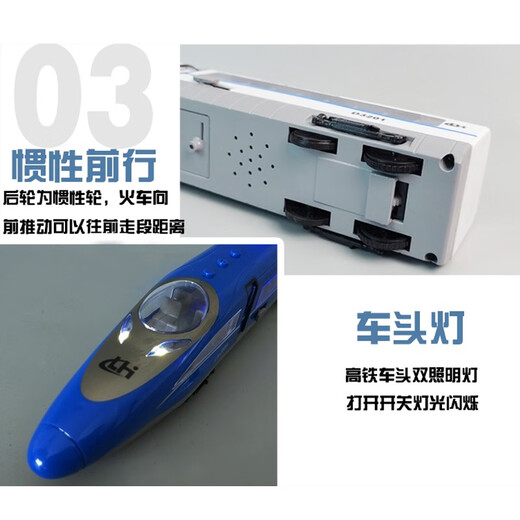 凌汇模型儿童玩具列车声光惯性高铁动车仿真火车模型绿皮车小火车男孩礼物 【蓝色】高铁送2节7号电池-8022