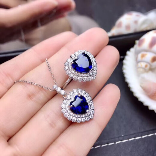 Anillo de zafiro de corte fino extraordinario para mujeres plateado esterlina plateado 24 corazón anillo de diamante de diamante colgante azul colgante móvil 8x8mm libre de cadena