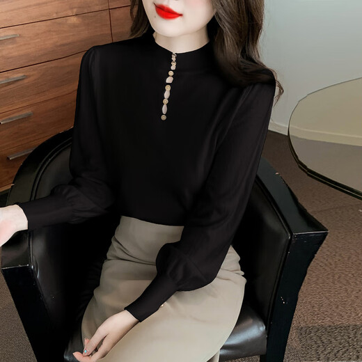 皮尔卡丹（pierre cardin）2025年春装新款时尚简约针织打底衫女百搭半高领长袖修身t恤上衣 法国品牌杏色 法国品牌M