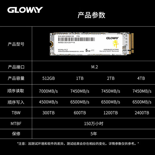 光威（Gloway）1TB SSD固态硬盘 M.2接口(NVMe协议) PCIe 4.0x4  7450MB/s 长江存储TLC颗粒 弈系列 