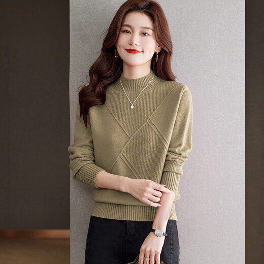 Gemila Half Turtleneck Sweater Women's Sweater Women's Autumn and Winter Short Style Winter New Fashion Women's Bottoming Shirt Top Red L 110-120Jin Jin equals 0.5 kg