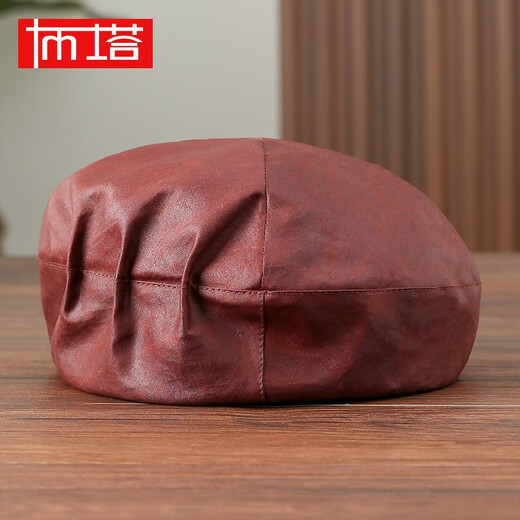 PTAH stewardess hat heavyweight mulberry silk fragrant cloud gauze old material black turtle red cloud gauze fashion retro temperament versatile beret red