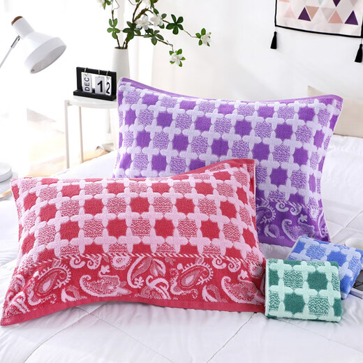 Ha Zun Shanghai old-fashioned jacquard pillow towel pure cotton terry pair of adult couple home wedding single pillow towel Wu Nian Dian Peony blue 2 pack