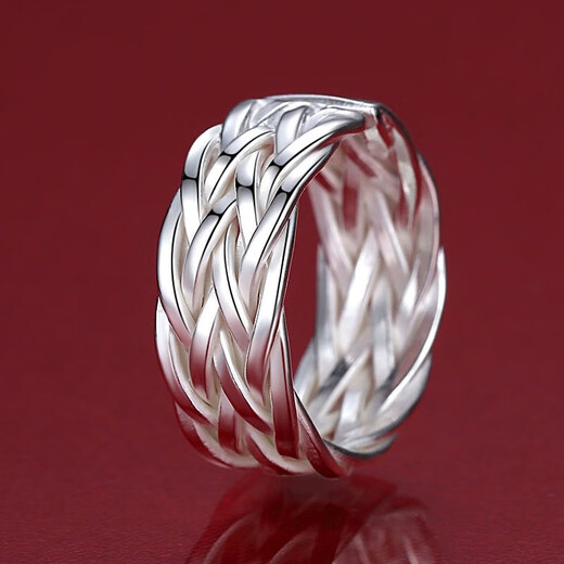 Baiyu Yinjia Handmade Ring 999 Pure Silver Men's Ring Opening Adjustable Single Index Finger Ring Personalized Wide Domineering Fashion Simple Silver True Color Version (999 Pure Silver/With Certificate)