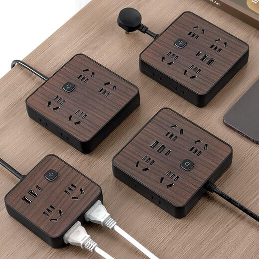 Cable de almacenamiento de grano de madera Gongya enchufe USB USB COLECT Multi-Poroso Tipo-C Tablero de carga con cable College College Board Plug-in Boil de la bobina de la bobina del hogar 854 (4 placa enchufable con USB) 2.8 metros