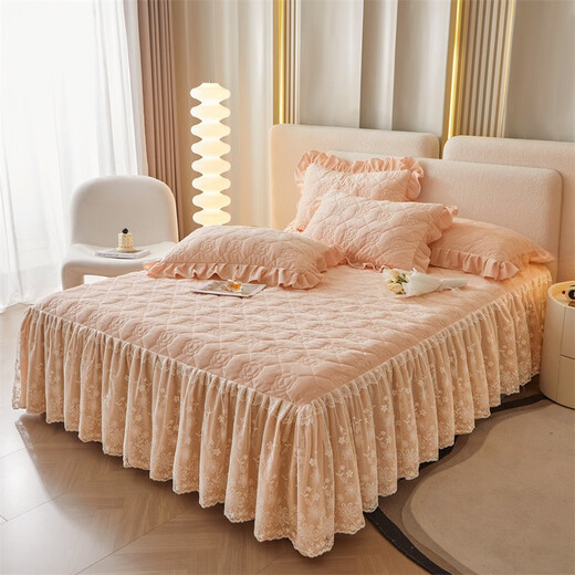 Anjiren Class A baby velvet bed skirt single piece thickened warm quilted plus velvet winter flannel double layer European lace bedspread Princess Jade 1.8m bed 180*200cm bed skirt single piece