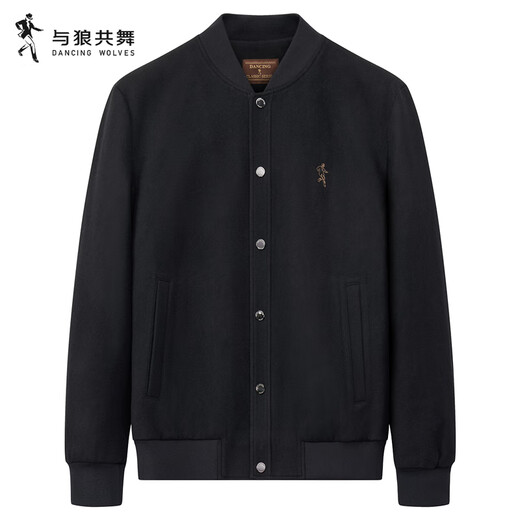 Dances with Wolves 52% sheep wool fashionable baseball uniform woolen woolen jacket men's jacket 001 black 170