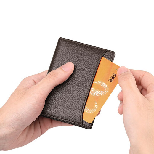 
WILLIAMPOLO Emperor Paul Men's Driver's License Bank Card Bus Card Leather Mini Card Pack Father's Day Gifts For Dad Coffee Color 6 Cards