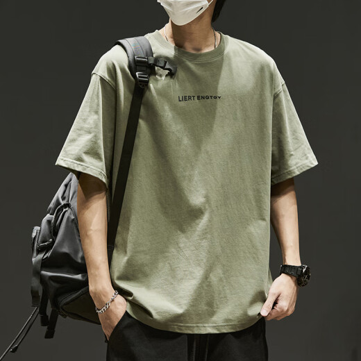 LeoHan短袖t恤男日系简约纯棉体恤宽松潮流百搭美式休闲上衣服夏季 黑色 L （建议130-150斤）