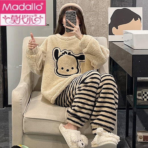 莫代尔珊瑚绒睡衣女春秋冬季加厚保暖甜美可爱法兰绒学生家居服套 3271蓝兔 XL 120-130斤