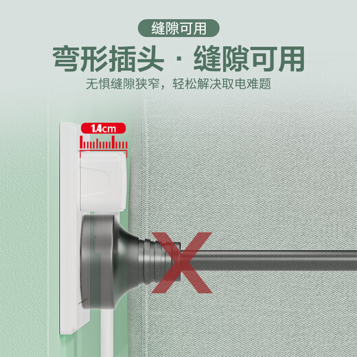 清风（kyfen）两脚插排/两孔插座/超薄扁头一转三迷你插线板/插头/排插/拖线板/便携插板 1.5米 USB / Type-c
