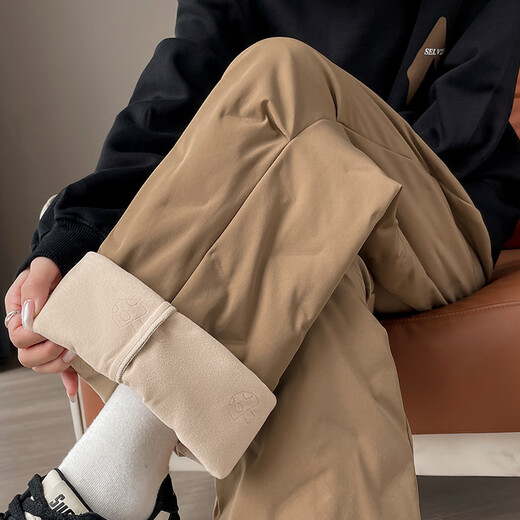 Mad Cortes Down Pants Women's Outerwear 2025 Winter Thickened High Waist Slim Straight Warm Loose Casual Workwear Long Pants Apricot XL 115-125Jin Jin equals 0.5 kg