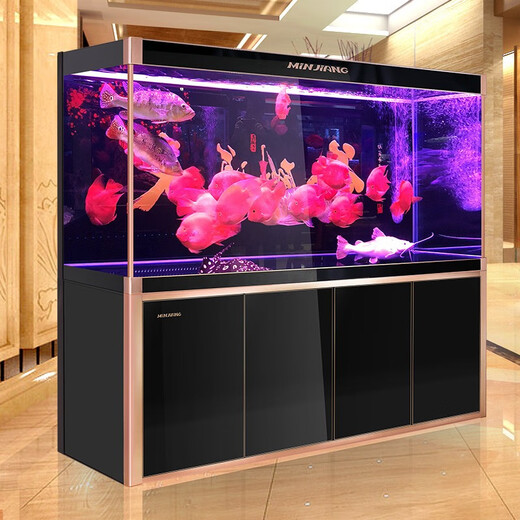 闽江（minjiang）大型鱼缸客厅家用落地底过滤水族箱生态免换水办公室风水龙鱼缸 黑色 120长43宽155高【窄边款】+688过滤套餐