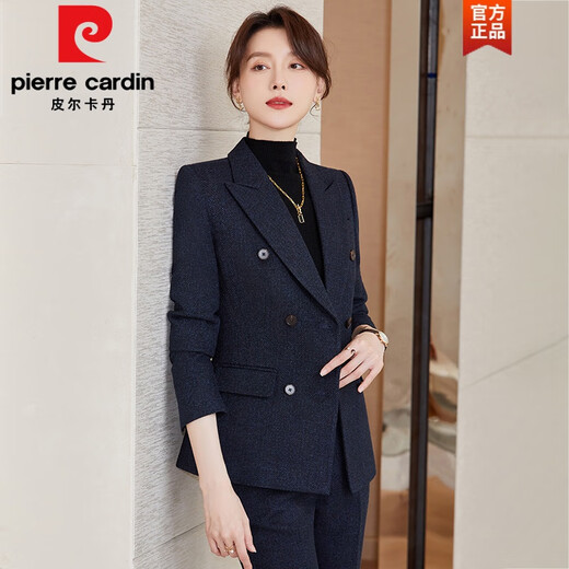 Pierre Cardin premium blazer women's autumn and winter style commuting professional suit slim woolen suit workplace business formal wear navy blue suit + pants M