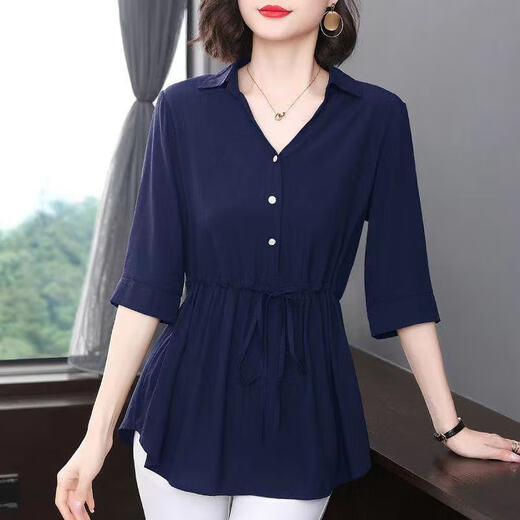 Taizai 7-quarter sleeve shirt for women chiffon mid-sleeved summer new loose belly-covering top medium-length thin SN9276 apricot M Suggestion 90-105 Jin[Jin equals 0.5 kg]