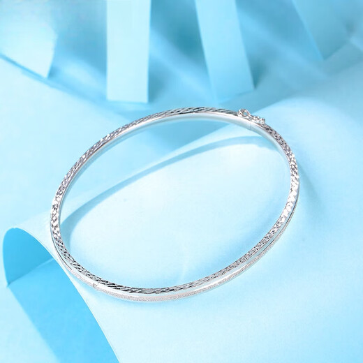 Tan Jin platinum bracelet for women pt950 simple frosted white gold semi-solid royal concubine bracelet with engraved Valentine's Day gift, oval 52 ring mouth (weight 9.16 grams) about 3mm wide
