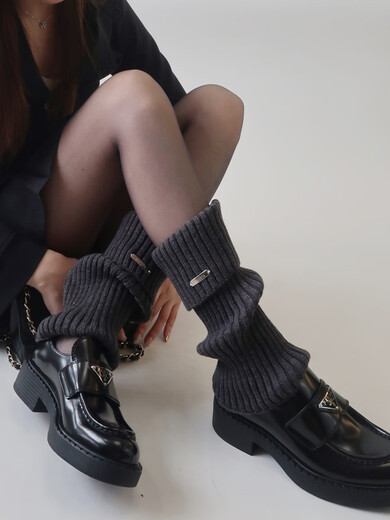 Qipao new style leg covers for women jk hot girl shoe covers with metal labels gray pile socks knitted socks covers y2k autumn and winter a40 coffee color 1 piece one size fits all