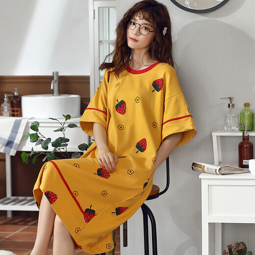 
Yimuqi nightgown for women Xia Anxin cotton loose fat mm200Jin [Jin equals 0.5 kg] plus fat plus size pregnant women fat sister cotton pajamas for women f6627 M (recommended 80-100Jin [Jin equals 0.5 kg]