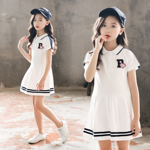 Jimmy Xiaoguai brand children's clothing girls' dresses children's skirts summer 2020 summer girls' big children's sports and leisure Internet celebrity Korean version trendy children's POLO collar skirt white 130