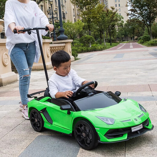 Haolaixi Lamborghini children's electric car four-wheel car remote control toy car can sit a child with a swing baby stroller top with red + adult standing plate + soft wheel leather seat + remote control