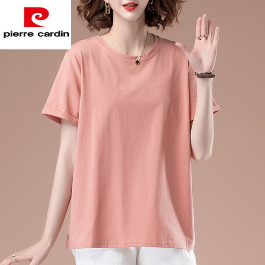皮尔卡丹（pierre cardin）中年夏装短袖t恤女纯,棉薄款尺码宽松休闲胖m显瘦百搭上 咖啡色【9892款】棉95%氨纶5% L 100-115斤