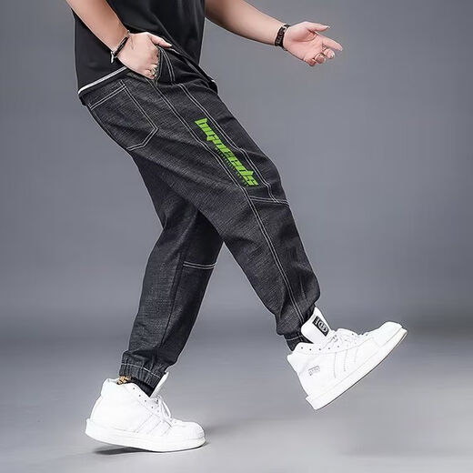 Pantalones Harren de primavera masculina de Vanjano con botas Martin Boots Spring and Summer Fat Man Jeans Men a gran tamaño Hip-hop tendencia 867 Jeans Black One Size M recomendado 80-100 Jin [Jin iguala 0.5 kg]