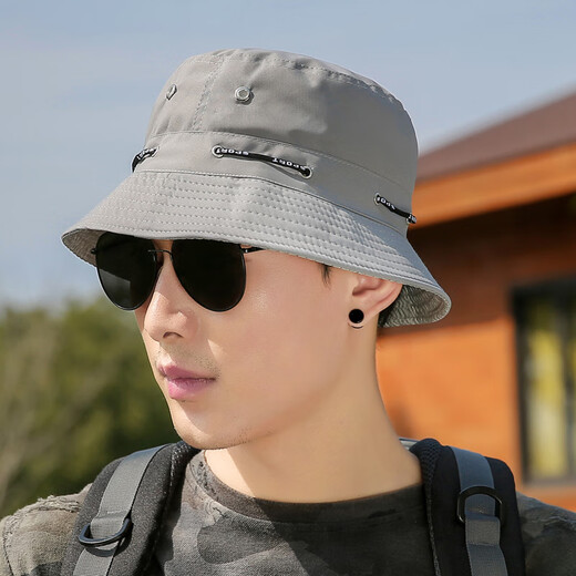 Ainoden sun hat men's sun hat summer fishing hat fishing outdoor men's face-covering straw hat fisherman hat basin hat solid color light gray M (56-58cm)