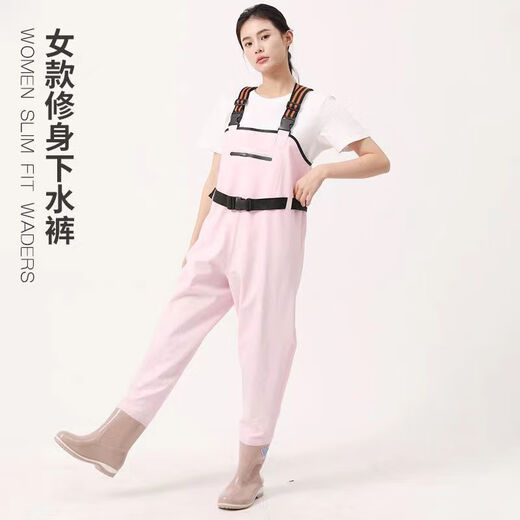 熊火女士下水裤赶海装备大人水裤下半身涉水服全身防水雨裤带雨鞋连体 女款紫色下水裤【3D修身】 37码