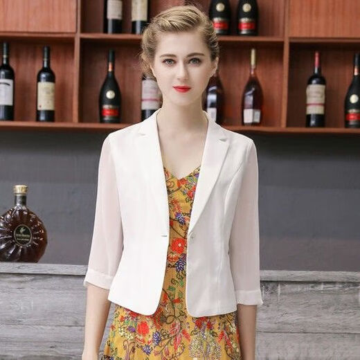 VEOX small suit jacket women's thin chiffon 2025 new Korean version OL professional suit jacket short summer versatile white M (75-90Jin Jin equals 0.5 kg)