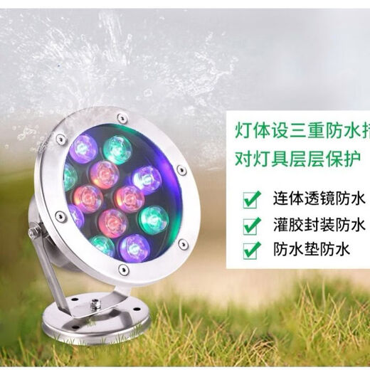 LED underwater light 3w6w9w12w18w pool underwater light fish pond landscape light fountain light waterproof colorful spotlight 36 watt warm light