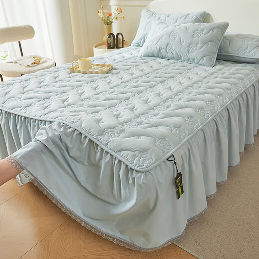 Sailotou Class A cotton bedskirt single piece 2024 new pure cotton quilted thickened bedspread bedskirt dust cover bedcover to hide the ugly baby blue maternal and infant quality soybean fiber 200cmx220cm cotton bedskirt + pillowcase 1 pair