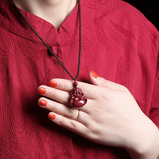 Shi Chuan Baishi Cinnabar Pendant Purple Gold Sand Guanyin Bodhisattva Maitreya Buddha Necklace Men and Women Amulet Pendant Animal Year Gift