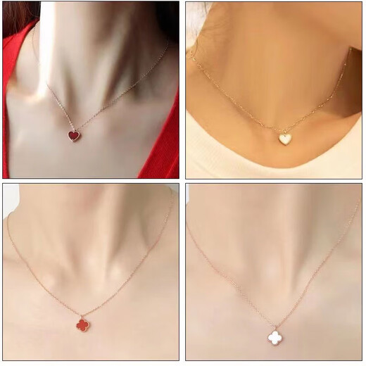 18K gold four-leaf clover pendant gourd love au750 color gold rose gold birthday gift for girlfriend's mother red agate (single pendant) butterfly (18K rose gold)