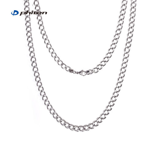 Phiten Japanese classic Cuban chain titanium necklace hip-hop style fashionable titanium bracelet Chopin chain men's business high-end necklace silver titanium bracelet (19cm flat style (widened))