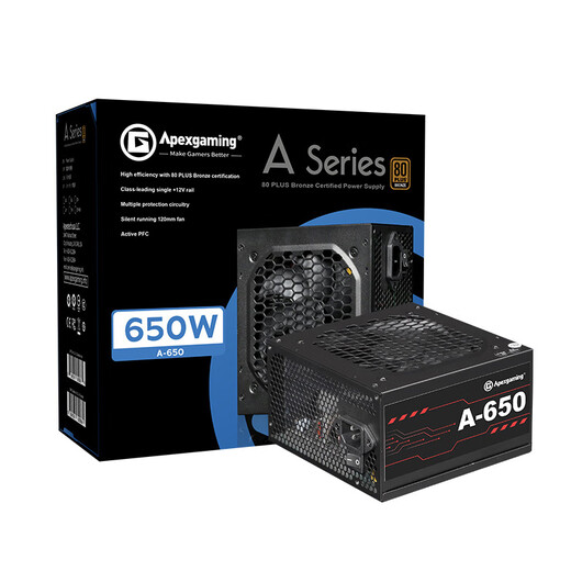 ApexgamingA-650 额定650W  全日系电容 80铜牌认证 12V大电流 直出 智能风扇 DC-DC 独立配置继电器设计