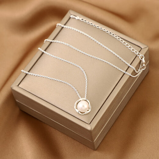 Necklace Women's Single Pearl Silver Necklace Light Luxury Niche Necklace Clavicle Chain Women's High-end Jewelry Temperament Pendant Pearl Pendant Necklace