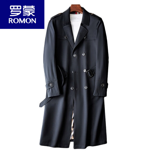 
ROMON high-end long windbreaker for men's new spring and autumn over-knee double-breasted business casual mid-length British handsome jacket Black 2XL