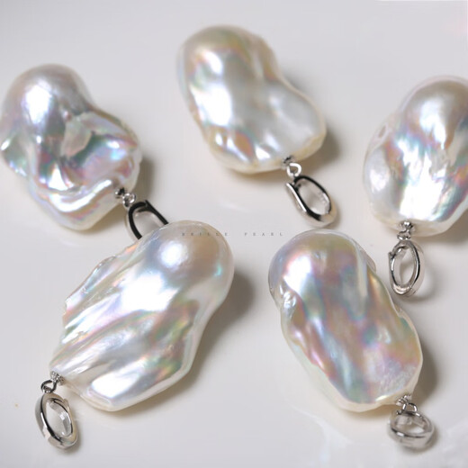 Congdie oversized necklace pendant freshwater pearl Baroque special-shaped high-gloss white irregular European and American silver front and back slightly flawless unbroken silver pendant finished product
