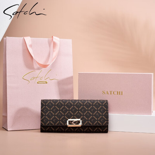 Sachi Wallet Women's Long Fashion Printed Handbag Women's Clutch Personalized Trendy New Women's Bag New Year's Gift [Brown] Sachi Exquisite Gift Box Packaging
