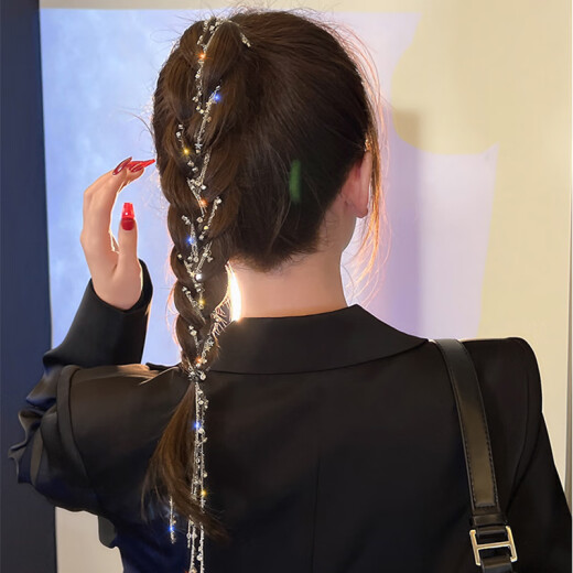 万宝资韩女无敌明星同款网红流苏发链仙气个性高级感温柔编发发饰发卡 星星水钻流苏2条