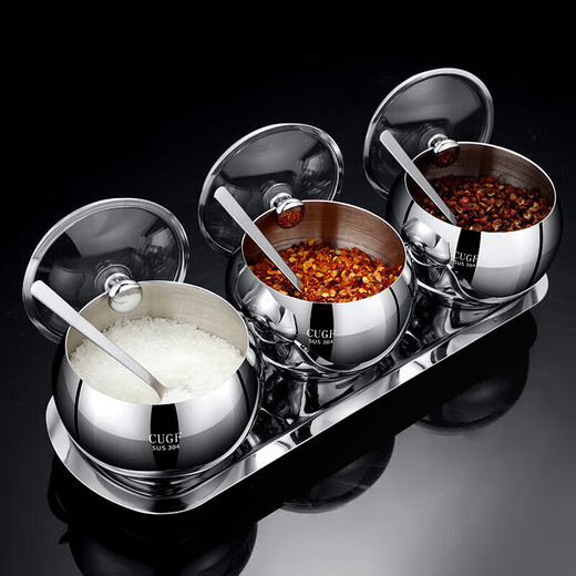 Haiyanzhitian four-flavor 304 stainless steel seasoning jar seasoning box set seasoning storage seasoning box with base seasoning jar 304 seasoning jar (with glass lid) 4-piece set 300ml