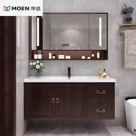 MOEN oak simple modern smart bathroom cabinet mirror cabinet combination painted solid wood new Chinese style bathroom wash new Chinese style 70 wall cabinet ordinary mirror cabinet collection and purchase