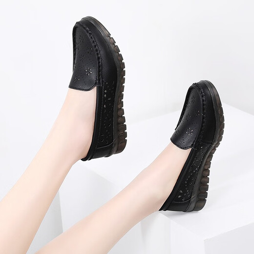 2023 Spring and Summer Mom Shoes Soft Soled Casual Fashion Shoes Comfort Shoes Middle-aged and Elderly Granny Shoes Anti-Slip Dancing Shoes Black 37