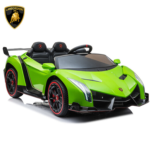Cute Laughing Gull Lamborghini children's remote control electric car with four wheels that can sit on and walk the baby, four-wheel drive toy car, top configuration black + soft wheels, full function + long-lasting lithium battery