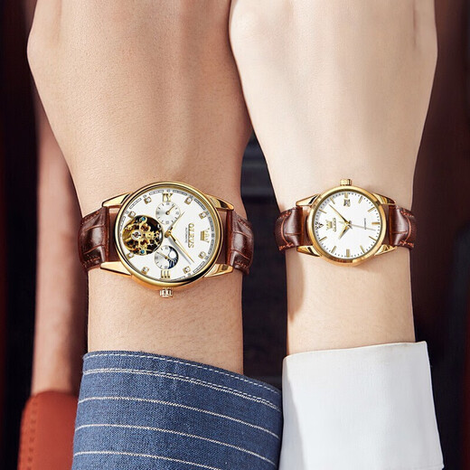 OLEVS Swiss certified brand couple watch fully automatic mechanical watch men and women watch luminous waterproof trendy couple watches upgraded enhanced version-3601+6629 brown leather white