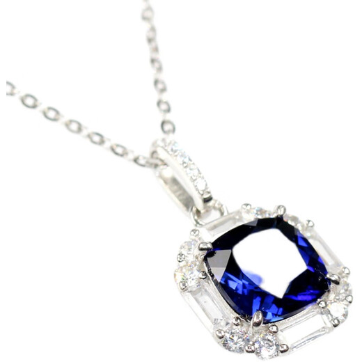 Ji Ge Square Cushion Sapphire Necklace Women's Tanzanite Pendant High Sensitivity Colored Jewelry Blue Jewelry 925 Silver Powder Melt