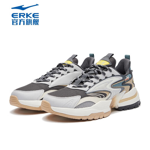 Hongxing Erke casual shoes men's rubber non-slip shock absorbing soft sole comfortable and versatile sports shoes men's shoes [Congjun] Carbon gray/Yunmu gray 42
