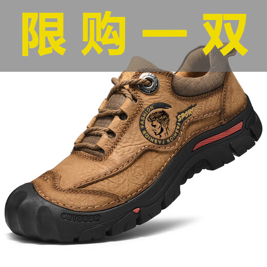 西域骆驼西域 男鞋户外休闲皮鞋男真皮防水登山鞋工装劳保鞋大码 0809暗棕色 39