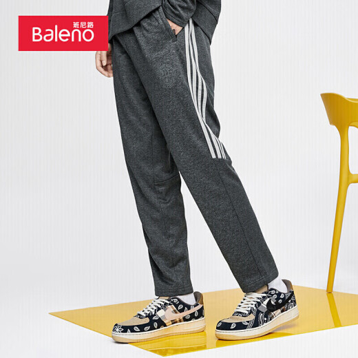 Baleno sweatpants men's casual side webbing stamp knitted pants E34 gray L