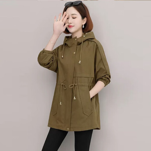 
Muxia Lily 2025 spring clothing new autumn women's clothing casual loose small top windbreaker women's mid-length jacket for women gray-green M (120Jin[Jin equals 0.5 kg] or less)